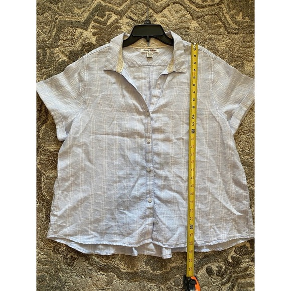 Tommy Bahama Women's Top Button Down Shirt Blue Linen Short Sleeve Size XL - Picture 5 of 6